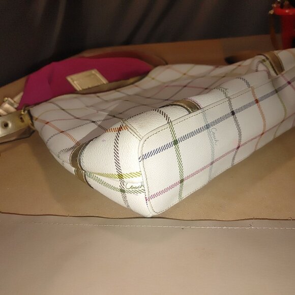 Coach Signature Crossbody Bag White Multicolor Plaid With Gold Accents & Pink In - Picture 12 of 15